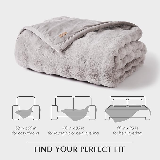 EVERGRACE Ultra Soft Luxury Fluffy Ridgeline Faux Rabbit Fur Throw Blanket, Thick Warm Bubble Throw for Bed, Cozy Plush Reversible Blankets for Couch, Chair, Sofa, Taupe, 50x60 Inches, 870 GSM-Ruum Studio Home