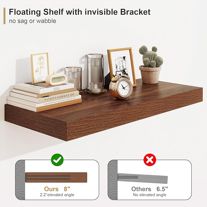Heimlove 12" Deep Floating Shelves for Wall Shelf Over Toilet Wall Mounted Farmhouse Long 55 inches Set of 1, Farmhouse Shelves with Invisible Brackets for Living Room, Kitchen, Bedroom,Walnut-Ruum Studio Home