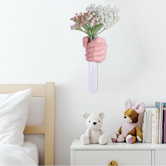 Pink Wall Sculpture,Wall Art Bedoroom,Hand Vase,Funky Flower Vase Decorations,Unique Wall Statue,Home Decor Art-Ruum Studio Home
