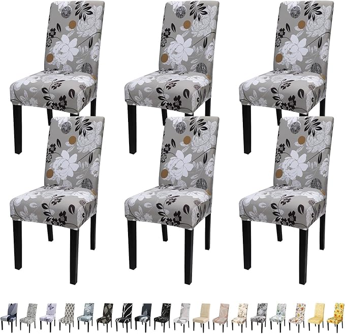 JQinHome Chair Covers for Dining Room Set of 6, High Stretch Removable Washable Parsons Chair Slipcover for Home Party Hotel Wedding Ceremony (Flower,6PCS)-Ruum Studio Home