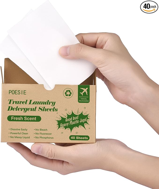 Poesie Laundry Detergent Sheets Washer Sheets for Travel Laundry Soap Sheet for Camping Hotel Dorm Home Laundromat College Fresh Scent 1 Box 40 Count-Ruum Studio Home