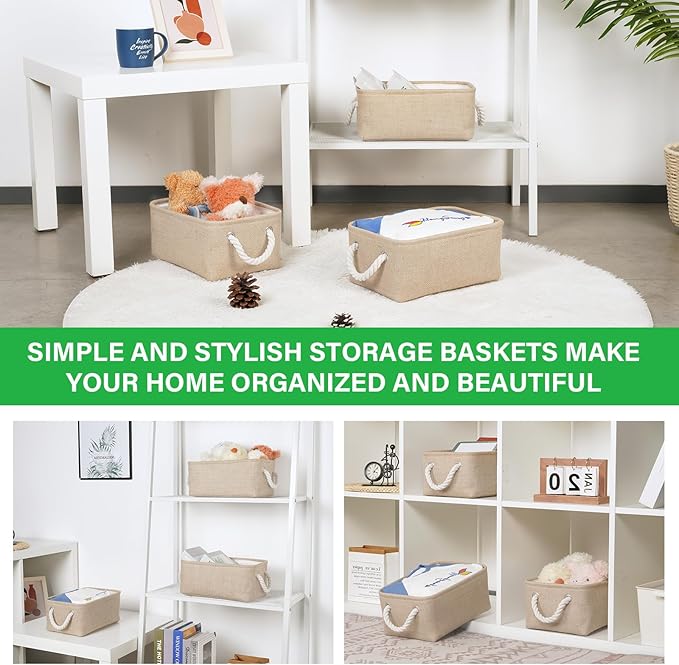Bidtakay Small Storage Baskets for Shelves 3 Pack Fabric Storage Bins for Organizing Linen Collapsible Organizer for Closet-Flaxen-Ruum Studio Home