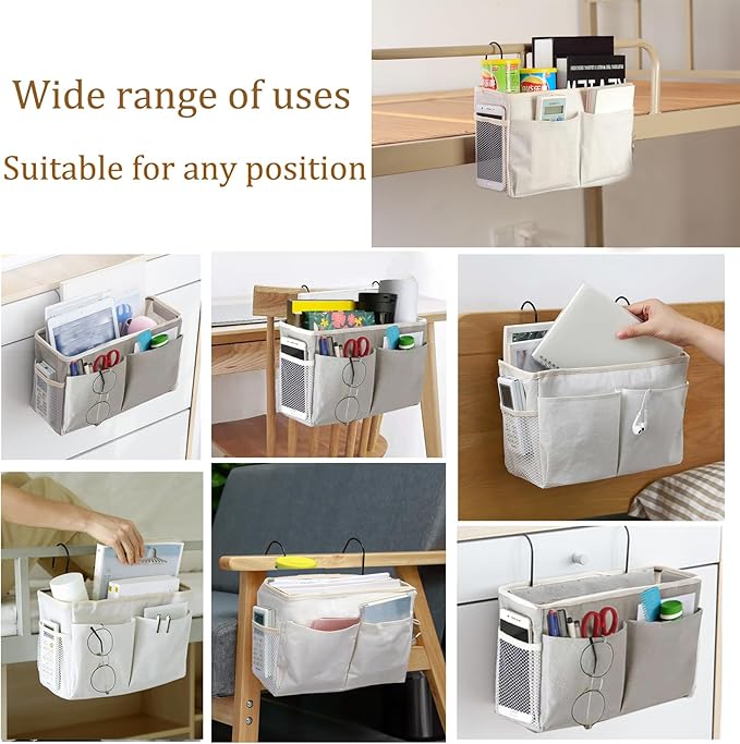 Bedside Caddy Organizer/Bedside Hanging Storage Bag Multi-Function Caddy for Bunk bed Hospital Beds Dorm Bed Rails, Holders Books Glasses Phones Magazine(White)-Ruum Studio Home