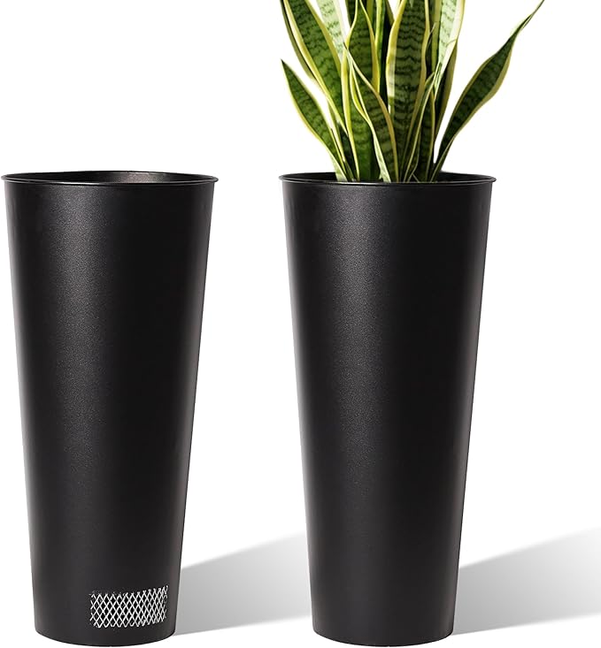 2-Pack 28" Tall Metal Planters - Heavy-Duty Round Flower Pots with Built-in Drainage + Rustic Industrial Finish, All-Climate Deck & Patio Ready Indoor/Outdoor Multi-Scene Garden Vessels-Ruum Studio Home