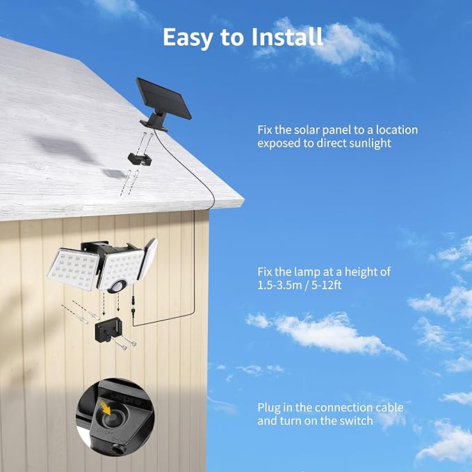 Lepro Solar Lights for Outside, WL5000 Motion Activated Security Lights, Separate Solar Panel, 3 Adjustable Head 270° Wide Lighting Angle, IP65 Waterproof Wall Lamp for Porch Yard Garage-Ruum Studio Home