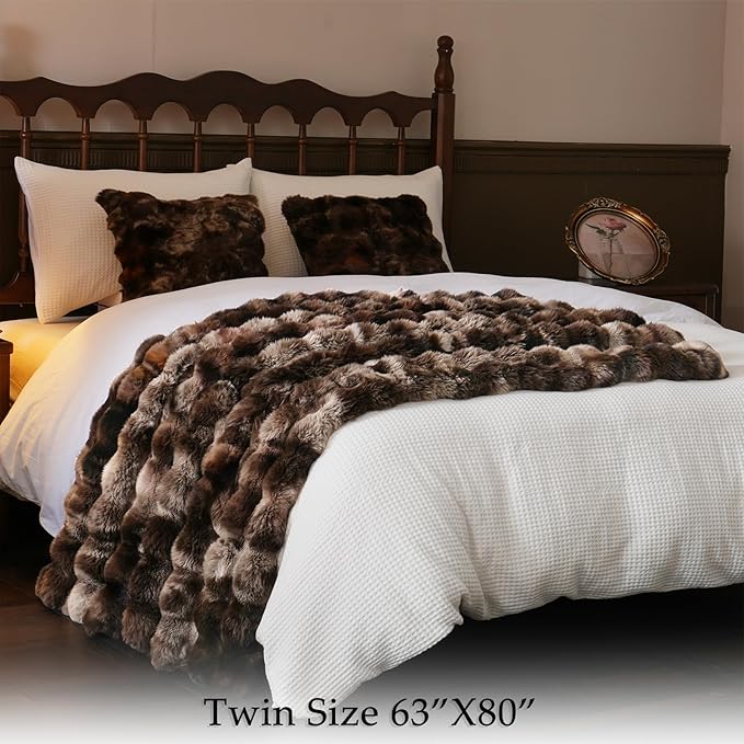 BENVWE Fluffy Faux Fur Throw Blanket for Couch, Soft Plush Thick Cozy Fuzzy Luxury Minky Bubble Blanket for Home Living Room Decor Gift for Women, Tie-dye Coffee, 60" x 80", 1100GSM-Ruum Studio Home