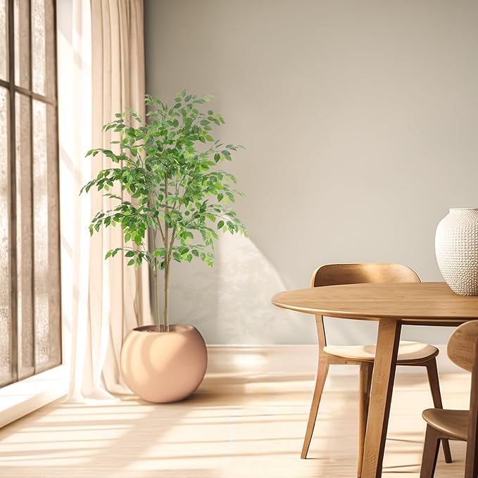 Tall UV Resistant Ficus Tree Artificial，5ft(60in) Faux Ficus Tree with Realistic Smooth and Shiny Leaves， Fake Trees Indoor Outdoor for Home Office Living Room Bedroom Foyer Porch Decor.-Ruum Studio Home