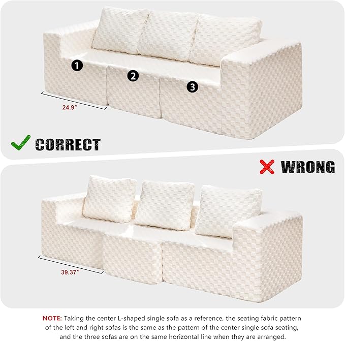 Modular Sectional Sofa 3-Seater Modular Couch with Deep Seat Memory Foam Cloud Chair with Pillows Oversized Sectional Sofa for Living Room Bedroom (Plush White, 3-Seater)-Ruum Studio Home