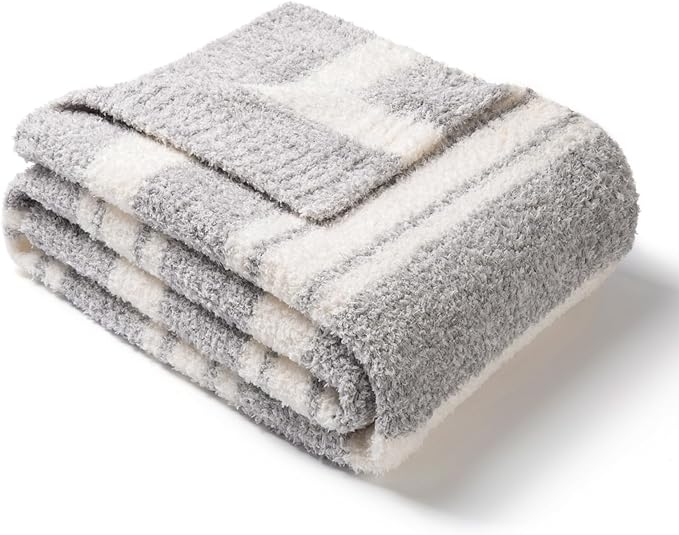 Snuggle Sac Twin Size Bedding Blankets Luxurious Microfiber, Reversible Super Soft Warm Cozy Blankets Fuzzy Plush Blanket for Bed,Couch,Sofa,Living Room, Grey Stripe,60x80 inches-Ruum Studio Home