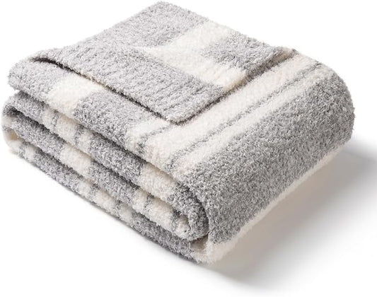 Snuggle Sac Twin Size Bedding Blankets Luxurious Microfiber, Reversible Super Soft Warm Cozy Blankets Fuzzy Plush Blanket for Bed,Couch,Sofa,Living Room, Grey Stripe,60x80 inches-Ruum Studio Home
