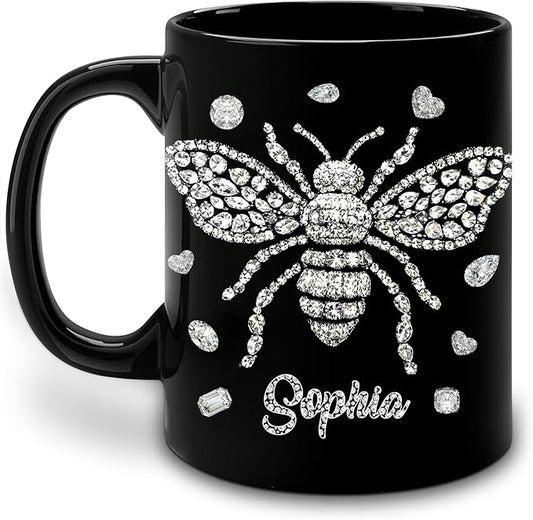 Hyturtle Personalized Jewelry Bee 2D Mug - Bee Keeper Gifts For Women Lovers Teacher - Honey Gifts For Beekeeper Farmer On Birthday - Queen Honeycomb Decor - Custom Coffee Cup Ceramic Mug 11 Oz 15 Oz-Ruum Studio Home