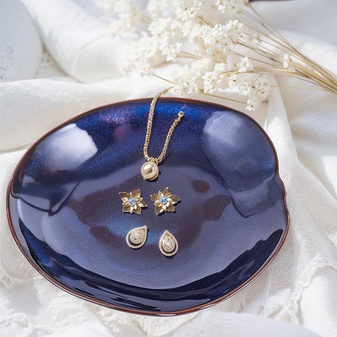 Blue Ceramic Decorative Bowl –10.4" Small Trinket Dish, Fruit Bowl, Candy Dish, Key Bowl for Entryway Table, Jewelry & Ring Dish, Porcelain Catchall Dish for Kitchen, Bedside, Living Room Home Decor-Ruum Studio Home