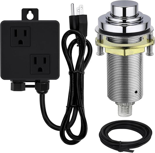 SinkTop Air Switch Kit (Long Full Brass Button) for Disposal, Dual Outlet, (Chrome)-Ruum Studio Home