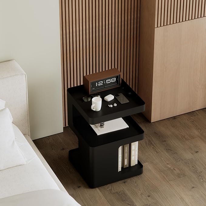 Modern Side Table,Small end Tables for Small Spaces,Black Metal nightstand,Bedside Tables,Accent Table with Storage for Couch, Bedroom,Living Room.No Assembly Required-Ruum Studio Home