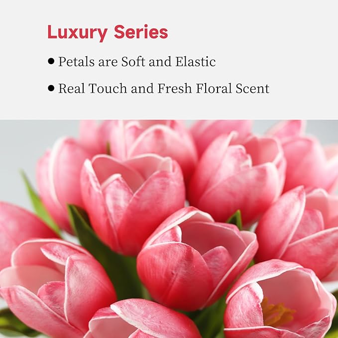 Buart Artificial Tulip in Bulk for Home Kitchen Wedding Bridal Bouquet,Fake Flowers for Mother's Day Easter Table Centerpieces Decorations(Large Size,Hot Pink,Real-Touch,12pcs)-Ruum Studio Home