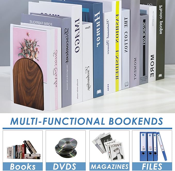 Book Ends, Large Sturdy Wooden Bookends for Shelves - Heavy Duty Non-Slip Book Organizers, Decorative Bookend Holders for Home Office, Library, Black Walnut Universal Economy Bookend, 1 Pair-Ruum Studio Home