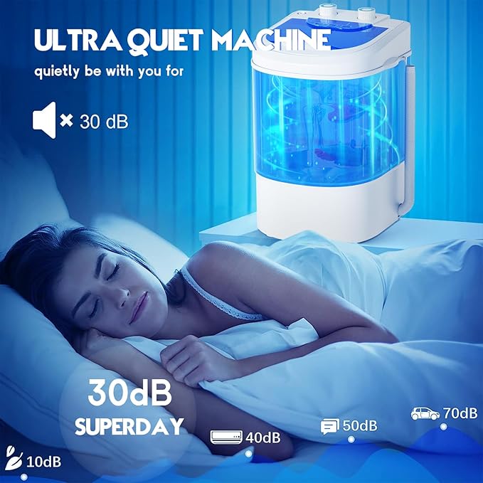 Superday Mini Portable Washing Machine, Single Tub Compact Washing Machine with Spin Cycle, 6.6LBS Washing Capacity Small Electric Washer Machine for Home, Apartments, Outdoor, RV, Dormitory, Blue-Ruum Studio Home