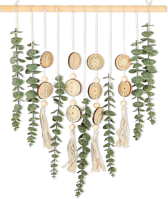 Artificial Eucalyptus Wall Decor Fake Greenery Leaves Stems Home Decor Wall Hanging Plants Boho Rustic Farmhouse Decor for Bedroom Kitchen Dining Room Livingroom Bathroom Livingroom (Small)-Ruum Studio Home