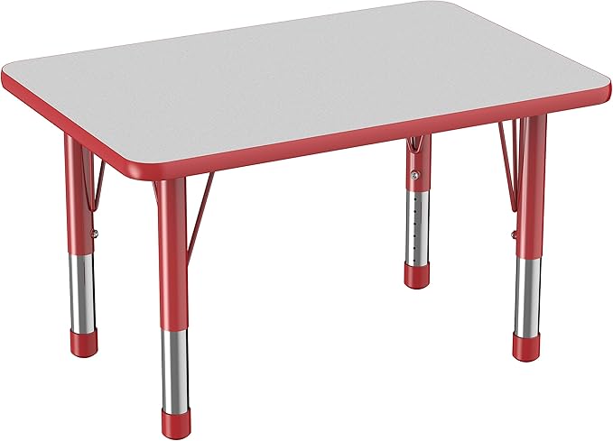 FDP Rectangle Activity School and Classroom Kids Table (24 x 36 inch), Chunky Toddler Leg, Adjustable Height 15-24 inches - Gray Top and Red Edge-Ruum Studio Home
