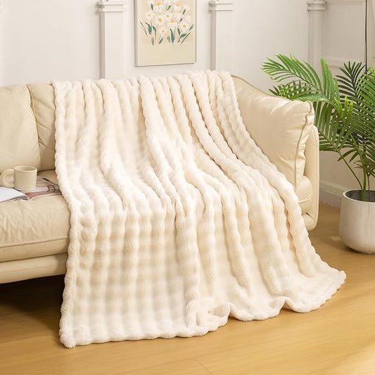 YUSOKI Luxury 3D Bubble Throw Blanket 2lb,All Ages,Home Decoration, (Ivory,50 * 60inches)-Ruum Studio Home