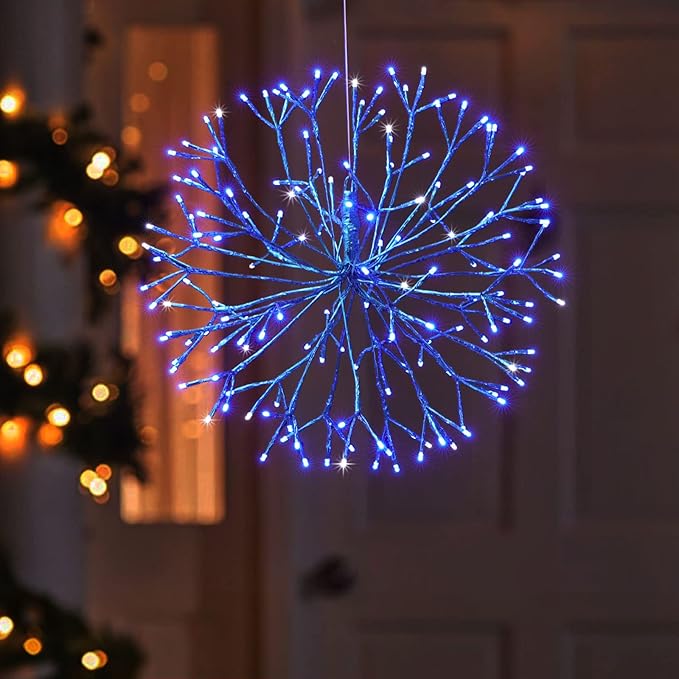 Christmas led Sparkle Ball Hanging Outdoor décorations -Haning Twig Ball,Snowflake Ornament Lights Indoor Outdoor Festive Holiday Décor 24Inch (Blue)-Ruum Studio Home