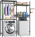 Over Washer and Dryer Shelves,Laundry Room Storage Organization Clothes Drying Rack,4 Tier Adjustable Height Wire Shelving with Wire Basket,Hanger Rod&Hook,Space Saving Shelf-Ruum Studio Home
