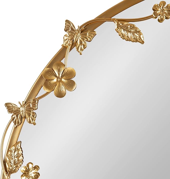 Kate and Laurel Rosella Modern Ornate Round Wall Mirror, 26 Inch Diameter, Gold, Circle Mirror with Floral Detailing for Use as Bathroom Mirror for Over Sink or Cute Nursery Mirror Decor-Ruum Studio Home
