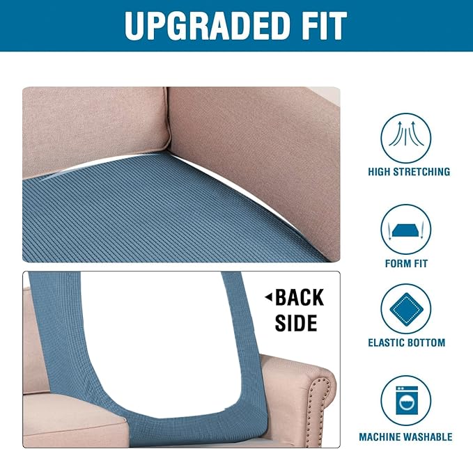 H.VERSAILTEX Super Stretch Individual Chaise Cover Sectional Couch Covers for L Shaped Sofa Both Left/Right Featuring Thick Jacquard Textured Twill Fabric (1 Piece Chaise Cover, Dusty Blue)-Ruum Studio Home