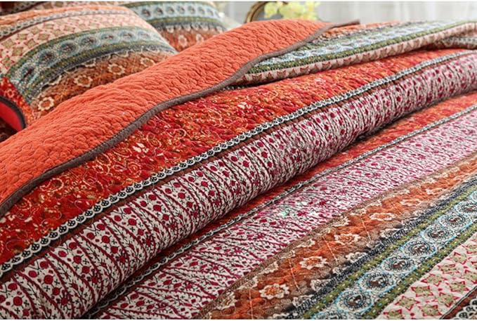 NEWLAKE Striped Classical Cotton 3-Piece Patchwork Bedspread Quilt Sets, Queen Size-Ruum Studio Home