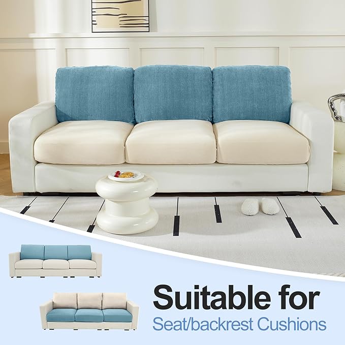 Large Backrest Cushion Covers Super Stretch Backrest Covers for 3 Cushion Couch Sofa, Couch Back Cushion Covers Featuring with Chenille Yarn (Softer Version, 3PC, Blue)-Ruum Studio Home