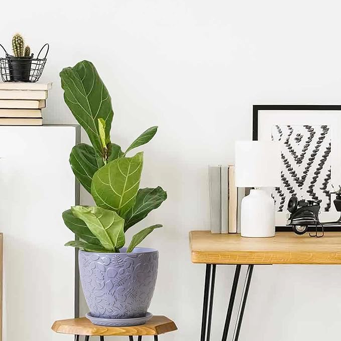 10inch Retro Ceramic Planter with Drainage Hole and Saucer for Multiple Plants, Indoor-Outdoor Garden Pots for Succulent, Orchid, and Flower (Fits Inner Pots Up to 9 Inch, Retro Purple)-Ruum Studio Home