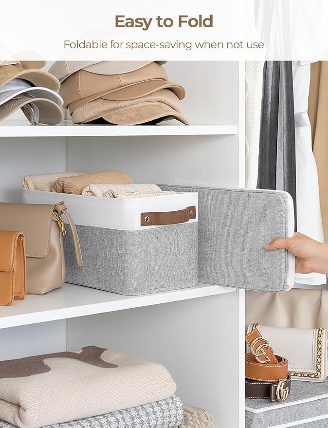 StorageWorks Narrow Storage Bins, Small Basket for Closet and Shelves, Rectangular Fabric Organizer with Handles, Toilet Paper Storage, Gray and White Stripes, 2-Pack-Ruum Studio Home