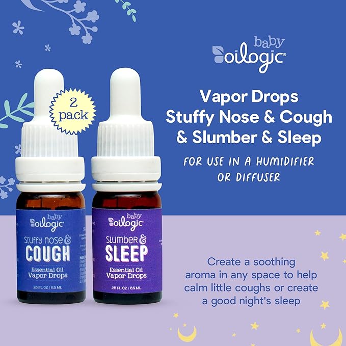 Oilogic Baby Essential Oil Vapor Drops for Diffuse & Humidifier, 2-Pack Set with Stuffy Nose & Cough + Slumber & Sleep - Baby Aromatherapy Oil is Safe for Babies, Kids & Toddlers-Ruum Studio Home