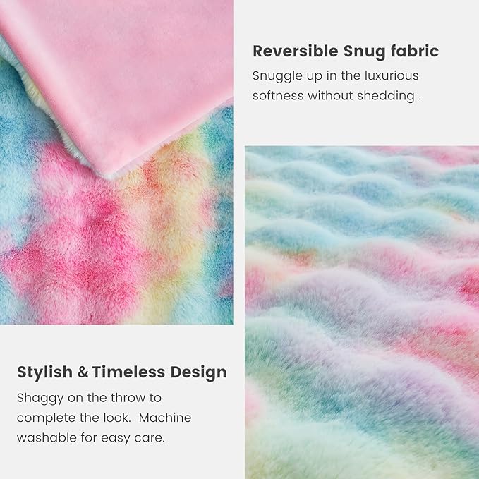 Cozy Bliss Faux Fur Throw Blanket for Couch, Fuzzy Soft Plush Thick Bubble Blanket for Sofa Bedroom Living Room,50 * 60 Inches Tie-dye Rainbow-Ruum Studio Home