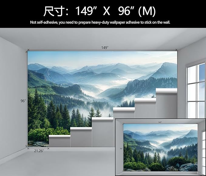 Misty Pine Forest Wallpaper Mountain Peaks Landscape Landscape Wall Mural (Not Peel and Stick)-Ruum Studio Home