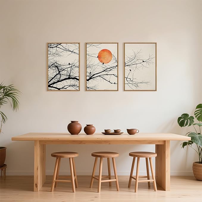 Celestdeco Large Vintage Tree Branch Framed Canvas Wall Art Set, Retro Tree Drawing Wall Decor, Nature Botanical Wall Painting, Neutral Landscape Art Print for Living Room, Bedroom, Office - 24"X36"X3-Ruum Studio Home