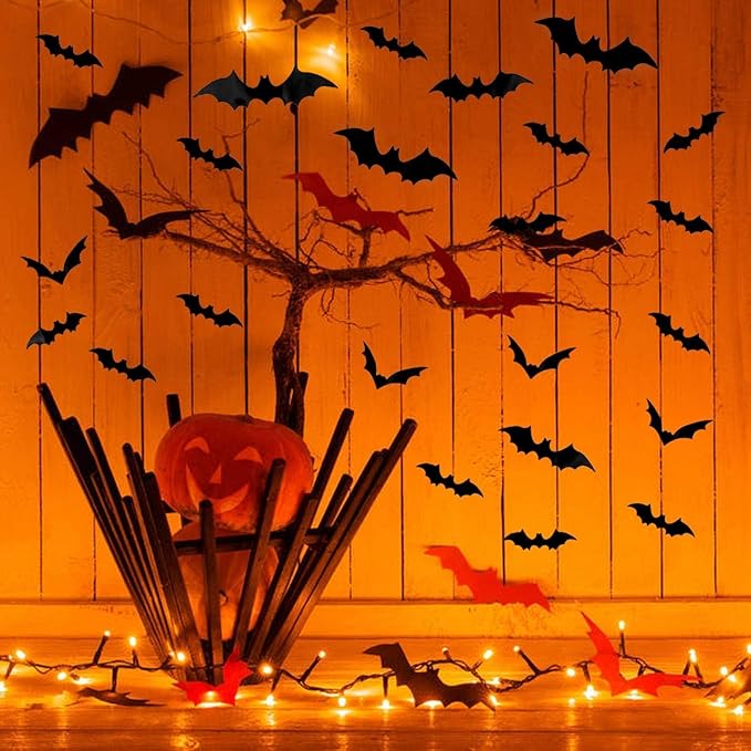 DIYASY Bats Wall Decor, 120 Pcs 3D Bat Halloween Decoration Stickers for Home Decor 4 Size Waterproof Black Spooky Bats for Room Decals-Ruum Studio Home