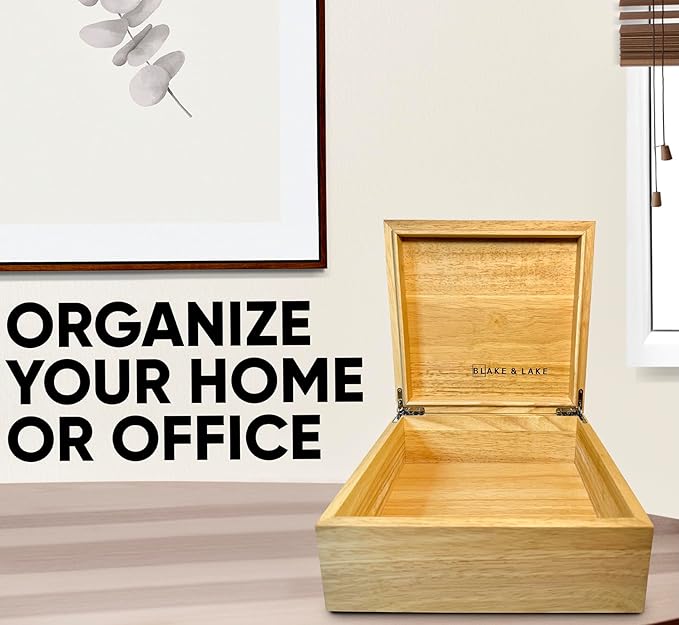 Blake & Lake Wooden Eco Box with Hinged Lid - Solid Oak Wood Storage Box with Lid - Wooden Keepsake Box - Decorative wooden boxes with lids for Keepsakes (Oak)-Ruum Studio Home