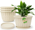 Quarut 14 Inch Plastic-Flower-Pot-for-Indoor-Plants, 4 Pack Large Outdoor Planter Pot with Drainage Holes & Saucers, Resin Decorative Garden Pots Planters（White）-Ruum Studio Home