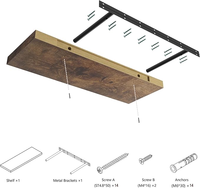 Large Floating Shelves for Wall Set of 1 Wooden Wall Shelves V Room Decor Long Shelf with Invisible Wall Mount Bracket for Bedroom Kitchen Living Room Rustic Brown-Ruum Studio Home