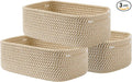 Small Woven Basket, 12 x 8 x 4.5 Inches, Storage Basket for Organizing, Cute Small Rope Shelf Closet Cube Storage Bins Baskets for Shelves, Dog Toy Gift Baskets Empty, 3 Pack Brown-Ruum Studio Home