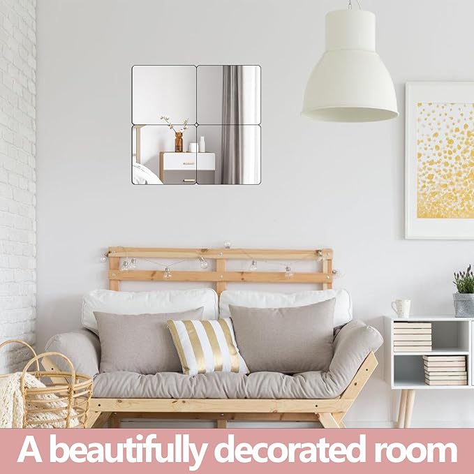 Unbreakable Full Length Wall Mirror,The Door Mirror,4Pack 14''x14'',Acrylic Kids Shatterproof Plexiglass Long Mirrors for Bedroom Closet,Children Non Glass Stick on Mirrors-Ruum Studio Home