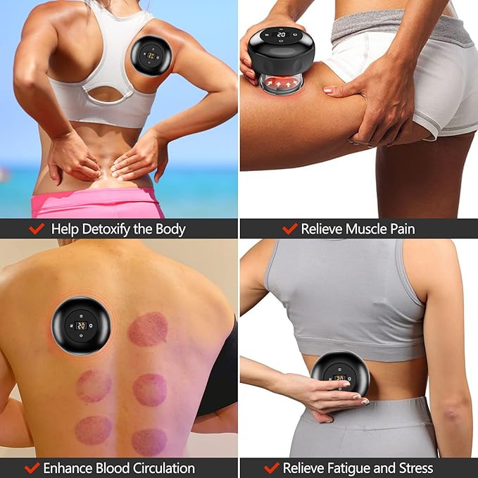 Smart Cupping Therapy Massager 2 Set, 4 in 1 Electric Cupping Massager Device, Smart Cupper Relieves Muscle Soreness, Improves Blood Circulation and Speeds Up Recovery After Exercise (Black)-Ruum Studio Home
