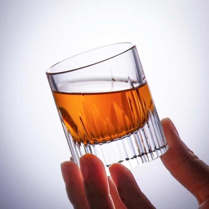 KAMMAK Crystal Whiskey Glasses Set of 2, Luxury 2.03oz Old Fashioned Glasses Stemless, Handcrafted Liquor Glasses, Hand Blown Scotch Cup for Women, Men Barware Gift for Cocktail, Bourbon-Ruum Studio Home