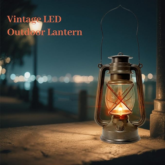 Vintage LED Outdoor Lantern Battery Powered Lanterns with Flame Wick Waterproof Camping Lamp Non-Solar Hanging Lantern Lights Landscape Decor for Indoor/Outdoor Use-Ruum Studio Home