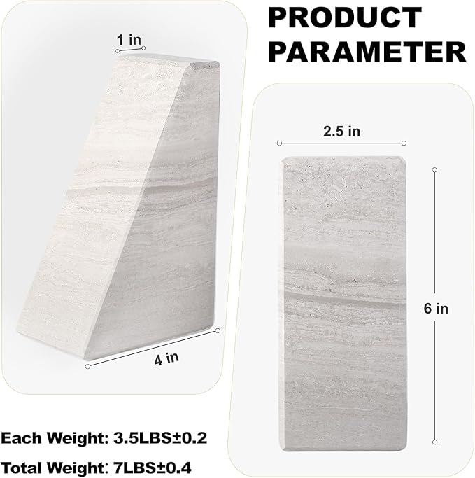 Marble Book Ends for Heavy Books, Decorative Bookends for Shelves, Durable and Heavy-Duty Bookends for Hardback Book & CDS, Off-White Unique Books Stopper & Holder, Set of 2-Ruum Studio Home