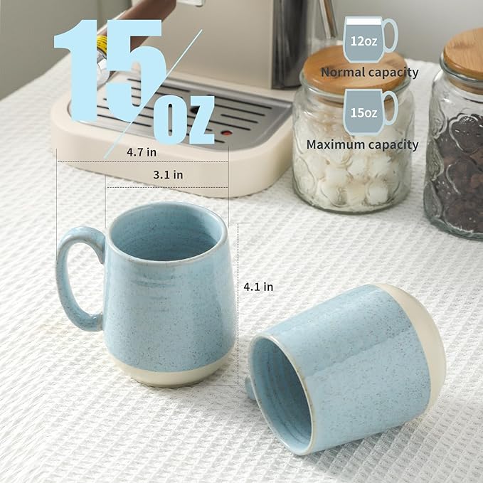 Hasense Ceramic Coffee Mugs Set of 4, 15 Oz Coffee Cup with Handle for Women and Men, Modern Large Latte Mugs for Cappuccino, Tea, Cocoa, Microwave Dishwasher Safe, Mother's Day Gifts, Light Blue-Ruum Studio Home