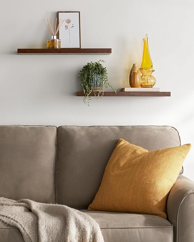 BAYKA Floating Shelves Set of 2, 22.5" Rustic Wood Wall Mounted Shelves for Bedroom, Living Room, Kitchen & Office, Hanging Display Shelf with 22 lbs Capacity (Rustic Brown)-Ruum Studio Home