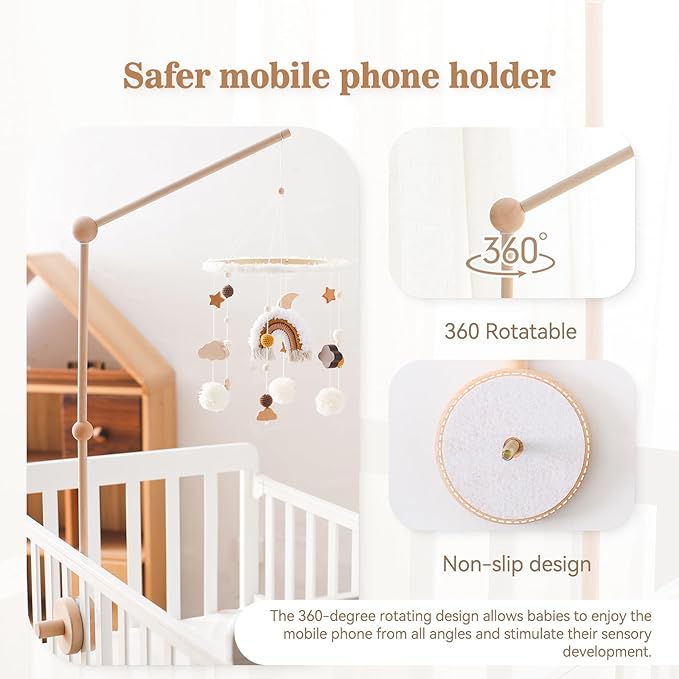 Baby Crib Mobile Arm,HBM Wooden Mobile Arm for Crib Mobile Hanger for Crib Baby Girl Nursery Decor-Ruum Studio Home