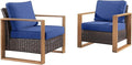 Wicker Outdoor Patio Chairs Set of 2, Rattan Patio Furniture Chairs with Sturdy Frame,All-Weather PE Wicker,Wide Armrest,Deep Seating and Thick Cushions for Deck Porch Garden(Brown/Blue)-Ruum Studio Home